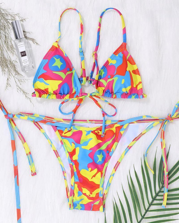 Patterns Print Strap Bra With Strappy Panties Bikini Sets - Xmadstore
