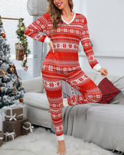 Christmas Mixed Print Long Sleeve Pajamas Set