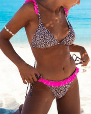 Leopard Strap Bra With Strappy Panties Bikini Sets - Xmadstore
