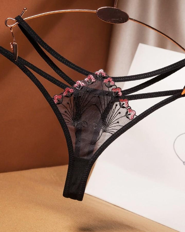 Sexy Splicing Embroidery Low Waist Cut-out Skinny Panties