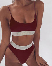 Sequin Trim Bikini Set - Xmadstore