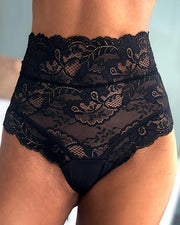 High Waist Lace-up Floral Lace Panty - Xmadstore