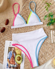 Colorblock Strap Bra With Panties Bikini Sets - Xmadstore
