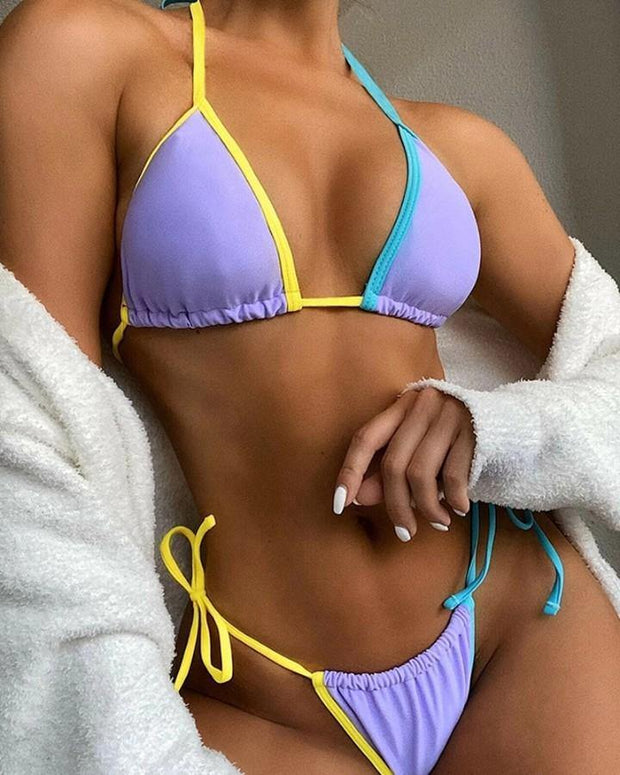 Candy Color Border Strap Bra With Panties Bikini Sets - Xmadstore