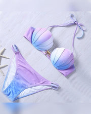 Seashell Shape Tie Dye Strappy Bra With Panties Bikini Sets - Xmadstore