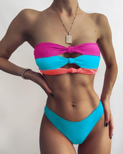 Colorblock Patchwork Sleeveless Bandeau With Panties Sexy Sets - Xmadstore