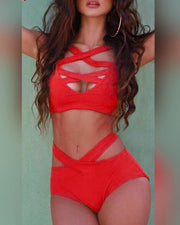Sexy Solid Color Bandage Cut-out Bikini - Xmadstore