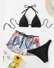 Solid Strap Bra With Floral Mini Dress And Panties Sexy Sets - Xmadstore