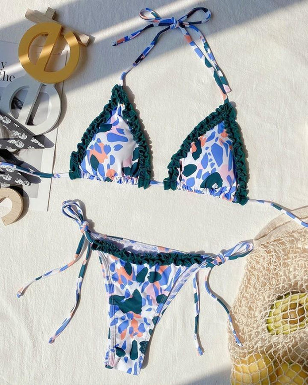 Floral Print Strap Bra With Panties Bikini Sets - Xmadstore
