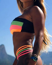 Colorblock Skinny Bandeau With Panties Bikini Sets - Xmadstore
