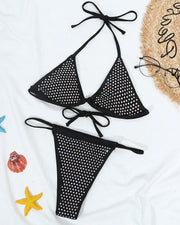 Lace-up Solid Color Studded Sleeveless Bikini - Xmadstore