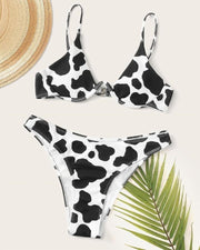 Black And White Print Strap Bra With Panties Bikini Sets - Xmadstore