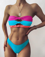 Colorblock Patchwork Sleeveless Bandeau With Panties Sexy Sets - Xmadstore