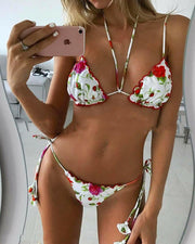 Floral Strap Bra With Panties Bikini Sets - Xmadstore