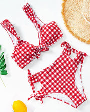 Gingerham Print Strap Bra With Strappy Panties Bikini Sets - Xmadstore