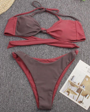 Cross Colorblock Strap Bra With Panties Bikini Sets - Xmadstore