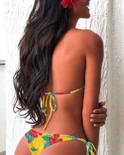 Hawaii Patterns Print Strap Bra With Panties Bikini Sets - Xmadstore