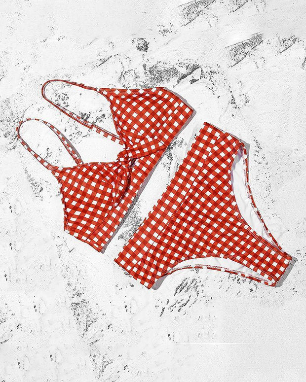 Gingerham Print Strap Bowknot Bra With Panties Bikini Sets - Xmadstore