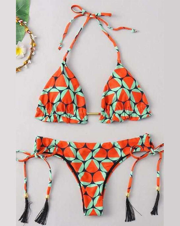 Patterns Print Strap Bra With Panties Bikini Sets - Xmadstore