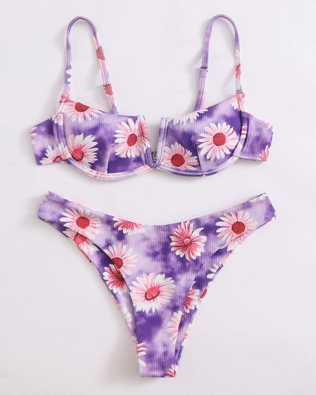 Floral Strap Bra With Panties Bikini Sets - Xmadstore