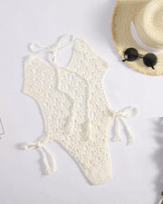 Solid Strap Cut-out Knitted Bikini One-piece Swimwear - Xmadstore