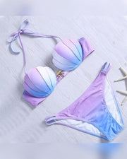 Seashell Shape Tie Dye Strappy Bra With Panties Bikini Sets - Xmadstore