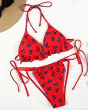 Patterns Print Strap Bra With Strappy Panties Bikini Sets - Xmadstore