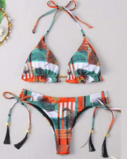 Jungle Patterns Print Strap Bra With Panties Bikini Sets - Xmadstore