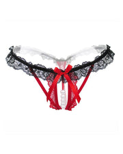 Lace Trim Bowknot Beaded Thong - Xmadstore