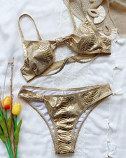 Snakeskin Shiny Strap Bra With Panties Bikini Sets - Xmadstore