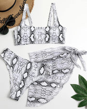 Snakeskin Strap Cropped Tanks With Panties And Apron Bikini Sets - Xmadstore
