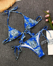 Floral Print Strap Vra With Panties Bikini Sets - Xmadstore