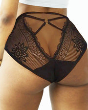 Floral Pattern Embroidery O-ring Hollow Out Lace Panty - Xmadstore