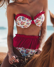 Ruffles Sleeveless Bra With Skort Panties Bikini Sets - Xmadstore