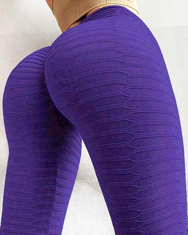 Solid Skinny High Elastic High Waist Jacquard Yoga Pants Active Pants
