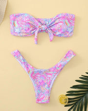 Multicolor Print Sleeveless Bandeau With Panties Bikini Sets - Xmadstore