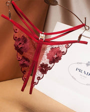 See-through Mesh Splicing Embroidery Pearl Thong Panties - Xmadstore