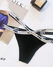 Cutout Letter Print Skinny Thong - Xmadstore