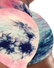 Tie Dye Print Drawstring Yoga Shorts