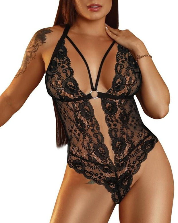 Crochet Lace O Ring Cutout Backless TEddy