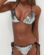 Glitter Patch Strap Bra With Panties Bikini Sets - Xmadstore