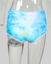 Contrast Binding Tie Dye Print Sporty Shorts