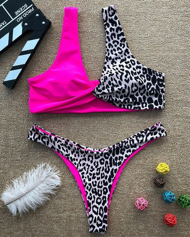 Leopard Patchwork Bra With Panties Bikini Sets - Xmadstore