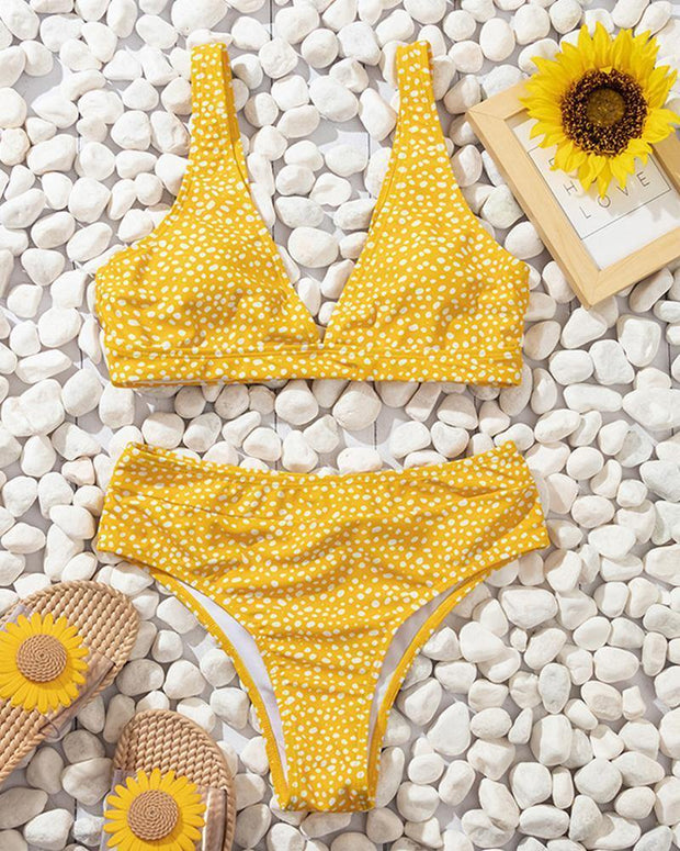 Floral Print Strap Sleeveless Bra With Panties Bikini Sets - Xmadstore