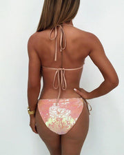 Glitter Patch Strap Bra With Panties Bikini Sets - Xmadstore