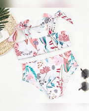 Floral Print Strappy Bra With Panties Bikini Sets - Xmadstore