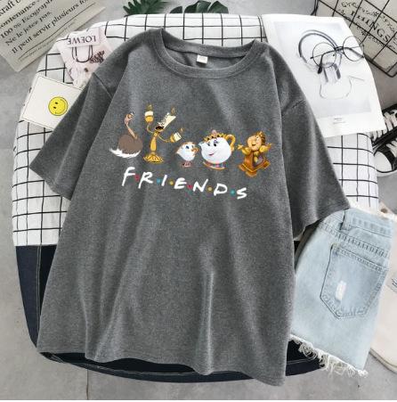 Patterned round neck t-shirt cartoon short-sleeved top