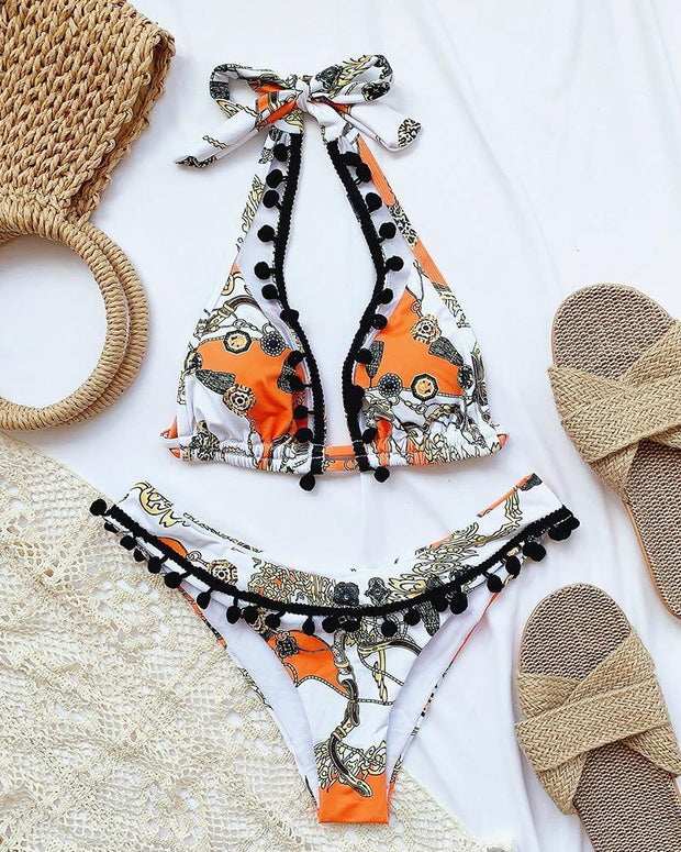 Print Strappy Bra With Panties Bikini Sets - Xmadstore