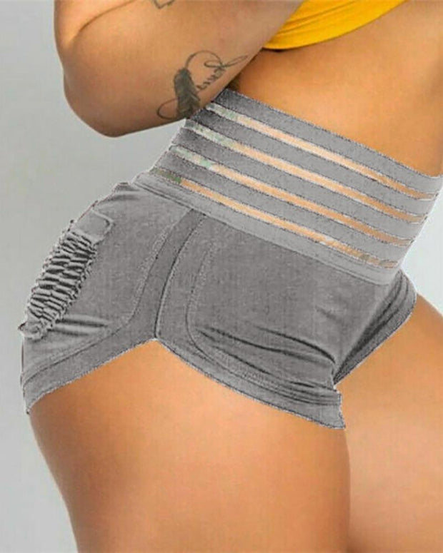 High Waist Striped Tape Ruched Sporty Shorts