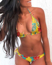 Hawaii Patterns Print Strap Bra With Panties Bikini Sets - Xmadstore
